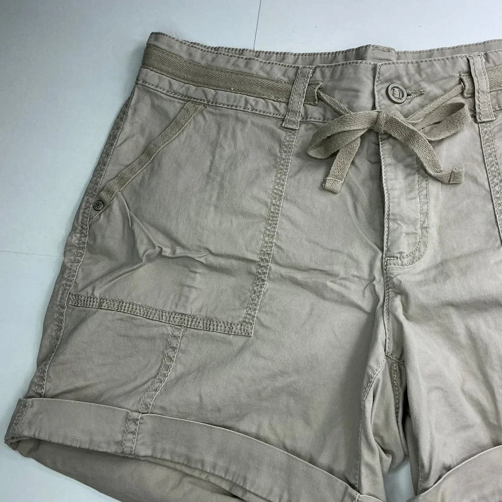 Sonoma Khaki Utility Cargo Shorts Womens 10 Tan Drawstring Cotton Blend